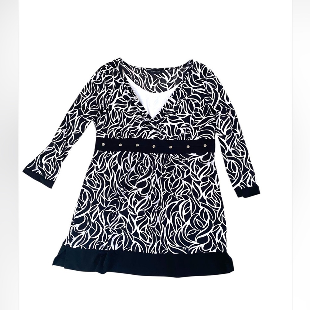 Investments Black and White A-Line Dress with Bell Sleeves